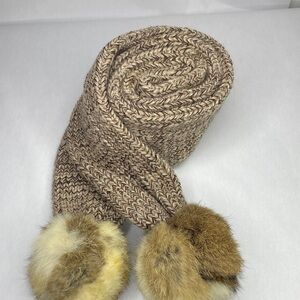 Chunky Knit Scarf with Faux Fur Pom Poms